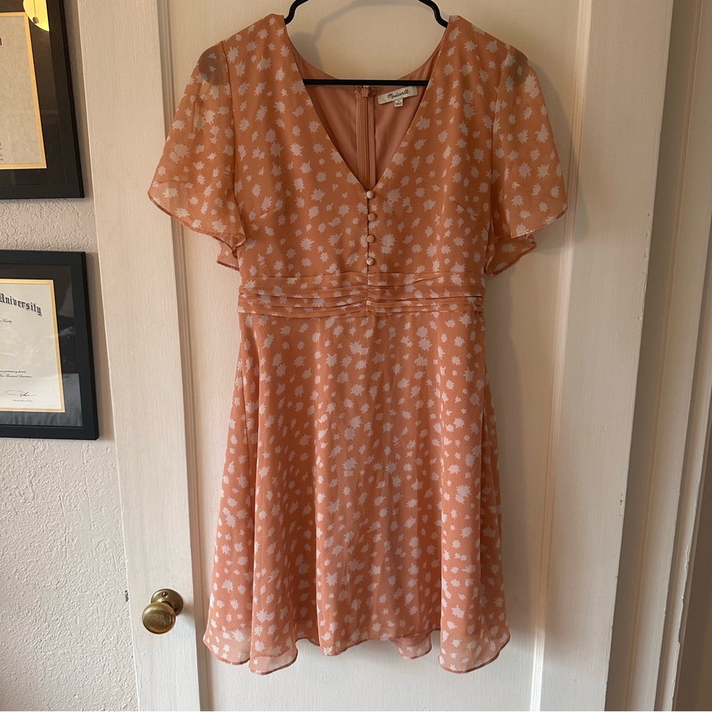 Madewell Peach Flutter Sleeve Dress